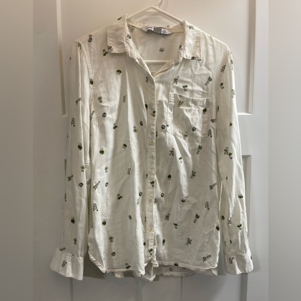 Old Navy Plant Print Cotton Button Down Casual Shirt